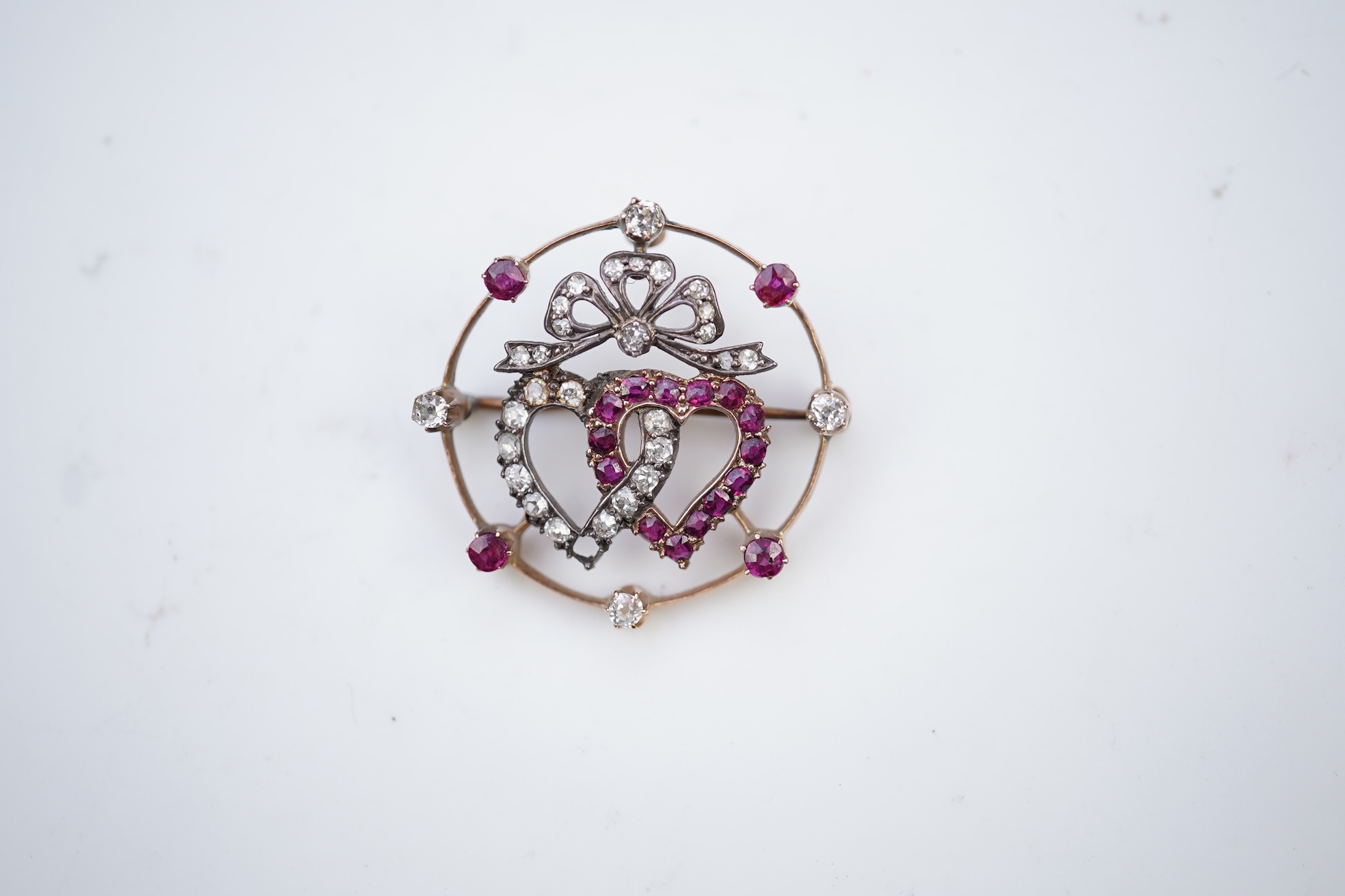 A ruby and diamond brooch, circa 1900